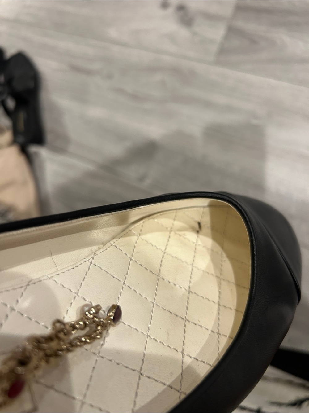 CHANEL Vintage Black Ballet Flat with Gold Beaded Anklet Chain Eu 40 - Picture 12 of 13